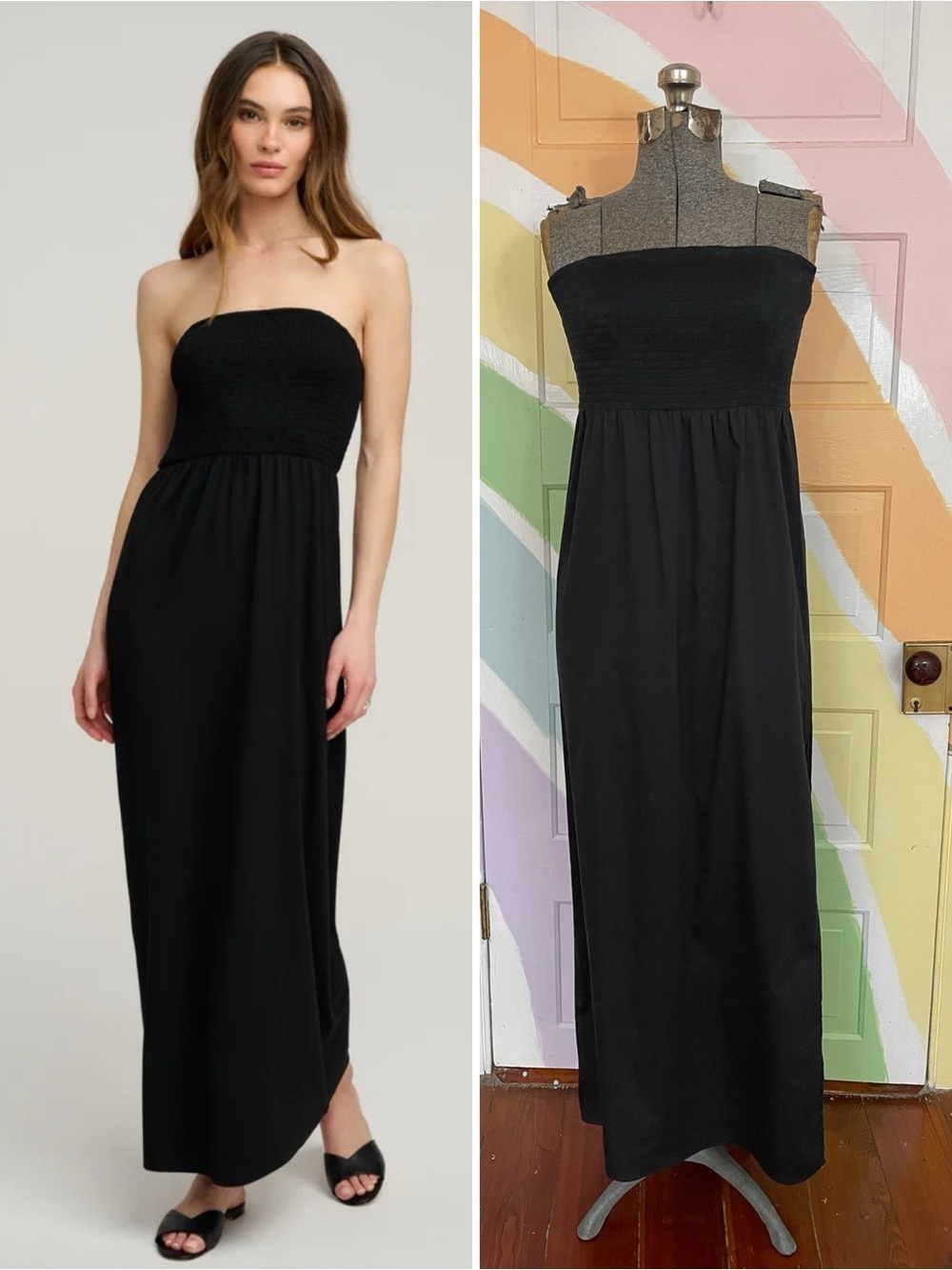 Favorite Daughter Apartment Dress Strapless Smocked Side Slit Maxi Sz XS 🧡🎀